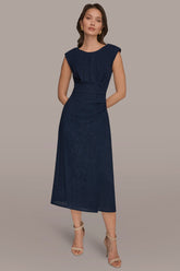 Donna Karan | CRINKLED SLEEVELESS RUCHED MIDI DRESS