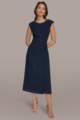 Donna Karan | CRINKLED SLEEVELESS RUCHED MIDI DRESS