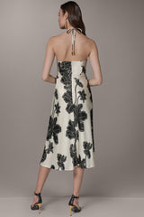 Donna Karan | SLEEVELESS FLORAL MIDI HALTER DRESS