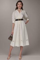 Donna Karan | PUFF SLEEVE MIDI SHIRT DRESS