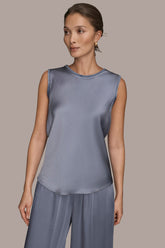 Donna Karan | SATIN FRINGE-TRIMMED SLEEVELESS BLOUSE