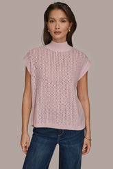 Donna Karan | SLEEVELESS MOCK-NECK OPEN STITCH SWEATER