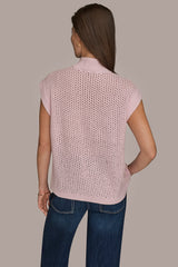 Donna Karan | SLEEVELESS MOCK-NECK OPEN STITCH SWEATER