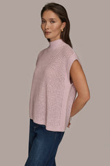 Donna Karan | SLEEVELESS MOCK-NECK OPEN STITCH SWEATER