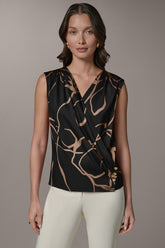 Donna Karan | SLEEVELESS WRAP EFFECT PRINT BLOUSE