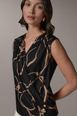 Donna Karan | SLEEVELESS WRAP EFFECT PRINT BLOUSE