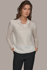 Donna Karan | LONG SLEEVE COWL-NECK MIXED-MEDIA SWEATER
