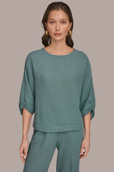 Donna Karan | 3/4 SLEEVE TWIST CUFF BLOUSE