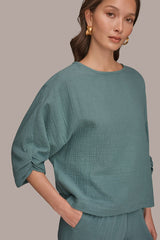Donna Karan | 3/4 SLEEVE TWIST CUFF BLOUSE