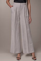 Donna Karan | MID-RISE PINSTRIPE PLEATED WIDE-LEG PANT