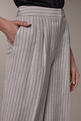 Donna Karan | MID-RISE PINSTRIPE PLEATED WIDE-LEG PANT