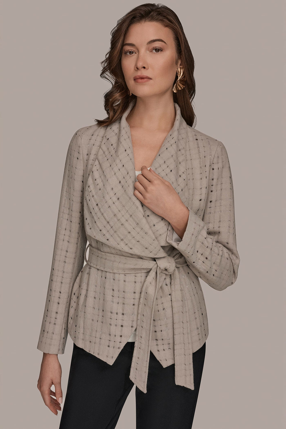 Donna Karan | PERFORATED WRAP JACKET WITH BELT