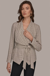 Donna Karan | PERFORATED WRAP JACKET WITH BELT