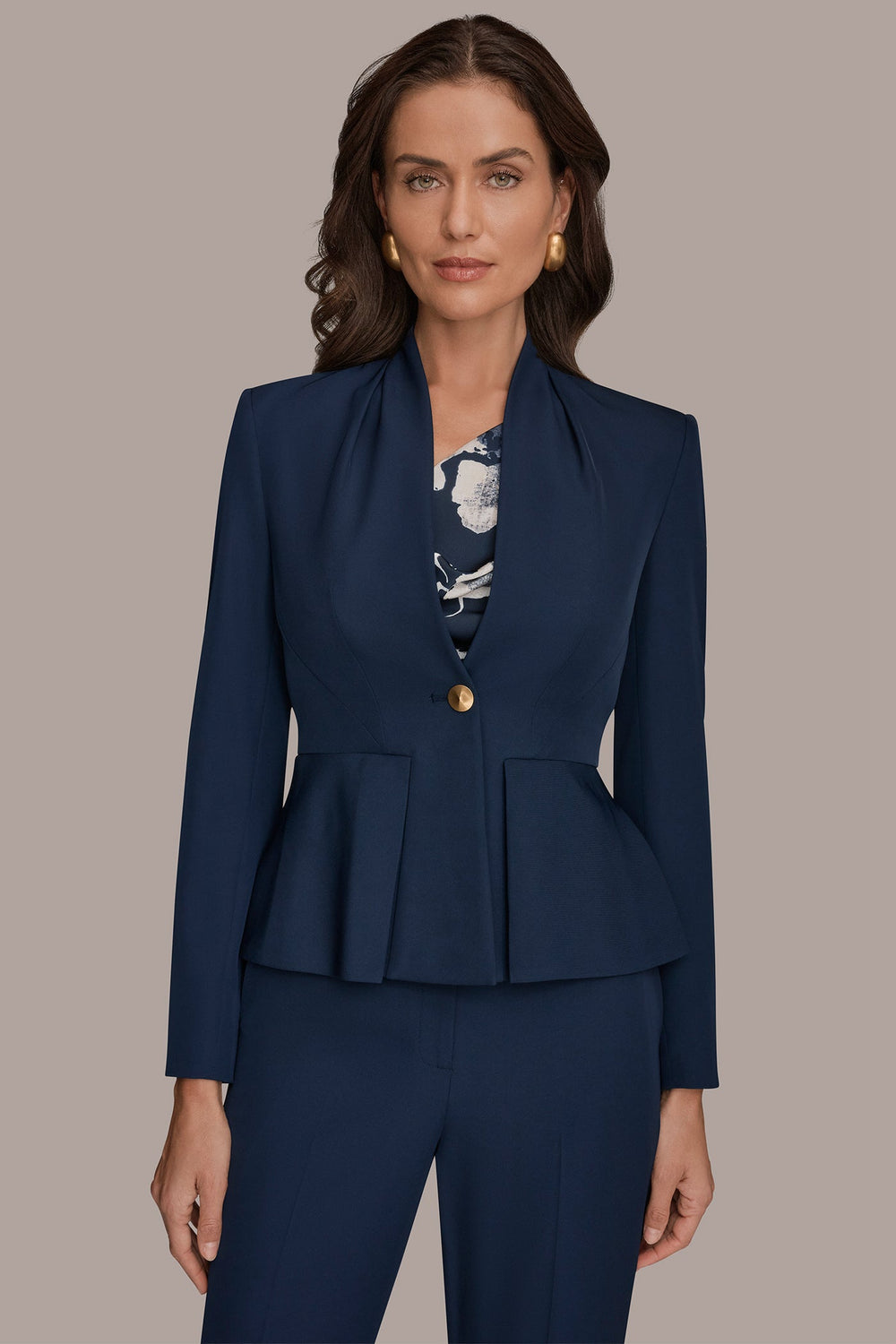 Donna Karan | COLLARLESS PLEATED PEPLUM BLAZER