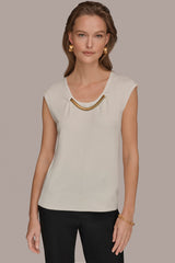 Donna Karan | CAP SLEEVE METALLIC TRIM SWEATER