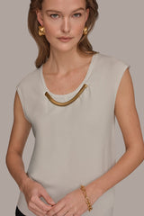 Donna Karan | CAP SLEEVE METALLIC TRIM SWEATER