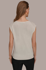 Donna Karan | CAP SLEEVE METALLIC TRIM SWEATER