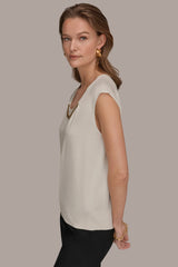 Donna Karan | CAP SLEEVE METALLIC TRIM SWEATER