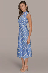 Donna Karan | SATIN POLKA-DOT TIE-NECK MIDI DRESS