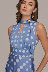 Donna Karan | SATIN POLKA-DOT TIE-NECK MIDI DRESS