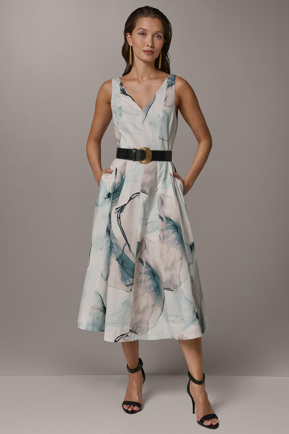Donna Karan | STRETCH-COTTON PRINTED MIDI FIT AND FLARE DRESS