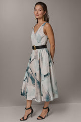 Donna Karan | STRETCH-COTTON PRINTED MIDI FIT AND FLARE DRESS
