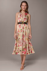 Donna Karan | CHARMEUSE FLORAL WRAP-EFFECT MIDI HALTER DRESS