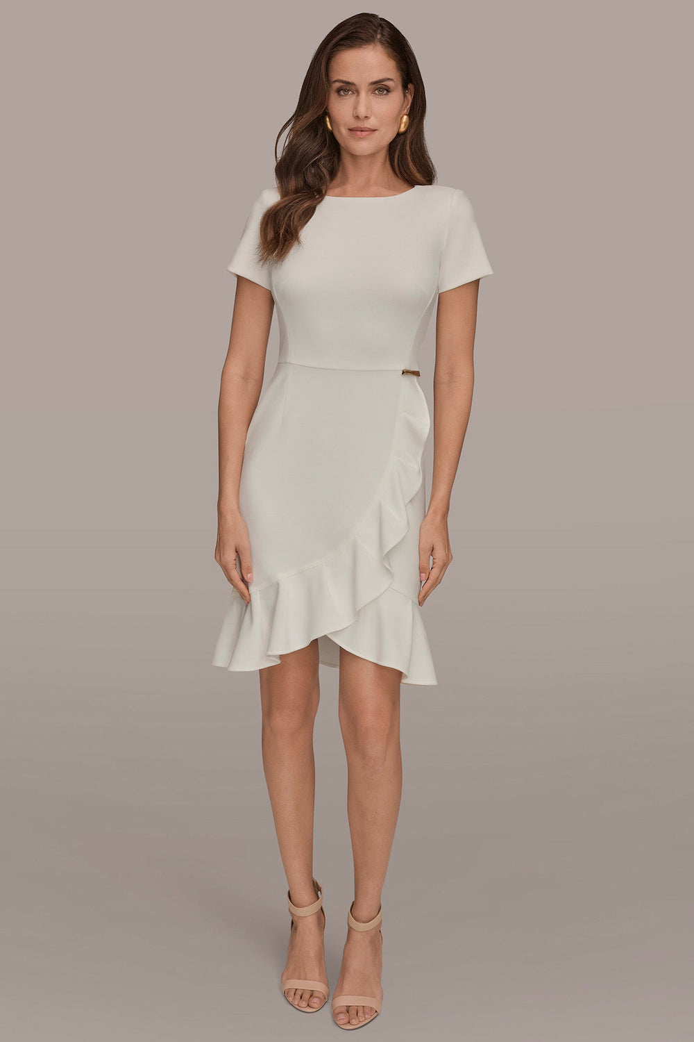 Donna Karan | SHORT SLEEVE RUFFLE SHEATH DRESS