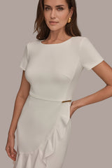 Donna Karan | SHORT SLEEVE RUFFLE SHEATH DRESS