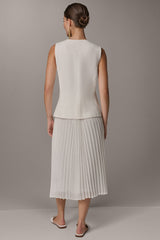 Donna Karan | LINEN-BLEND MIXED MEDIA MIDI FIT AND FLARE DRESS