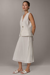 Donna Karan | LINEN-BLEND MIXED MEDIA MIDI FIT AND FLARE DRESS
