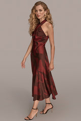 Donna Karan | FLORAL CROSS-FRONT MIDI HALTER DRESS