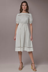 Donna Karan | COTTON-SATEEN LATTICE MIDI A-LINE DRESS