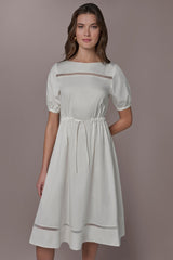 Donna Karan | COTTON-SATEEN LATTICE MIDI A-LINE DRESS