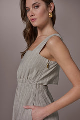 Donna Karan | LINEN-BLEND PINSTRIPE CUTOUT MIDI DRESS