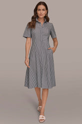 Donna Karan | COTTON-POPLIN STRIPED MIDI SHIRT DRESS