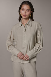 Donna Karan | LONG SLEEVE HALF BUTTON BLOUSE