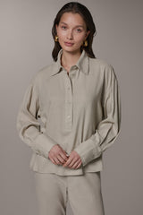 Donna Karan | LONG SLEEVE HALF BUTTON BLOUSE