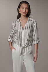 Donna Karan | LONG SLEEVE TIE-FRONT BLOUSE