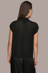 Donna Karan | SLEEVELESS MOCK-NECK OPEN STITCH SWEATER