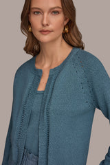 Donna Karan | POINTELLE TRIM CARDIGAN