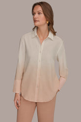 Donna Karan | LINEN-BLEND DIP-DYED STRIPED SHIRT