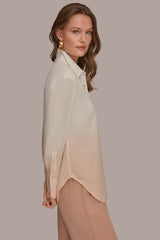 Donna Karan | LINEN-BLEND DIP-DYED STRIPED SHIRT