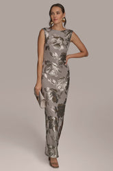 Donna Karan | SLEEVELESS FLORAL SEQUIN COWL-BACK GOWN