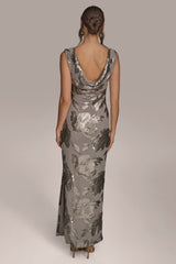 Donna Karan | SLEEVELESS FLORAL SEQUIN COWL-BACK GOWN