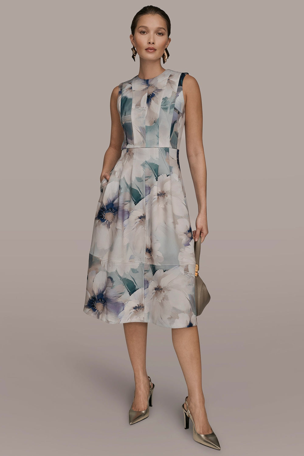 Donna Karan | FLORAL SLEEVELESS MIDI DRESS