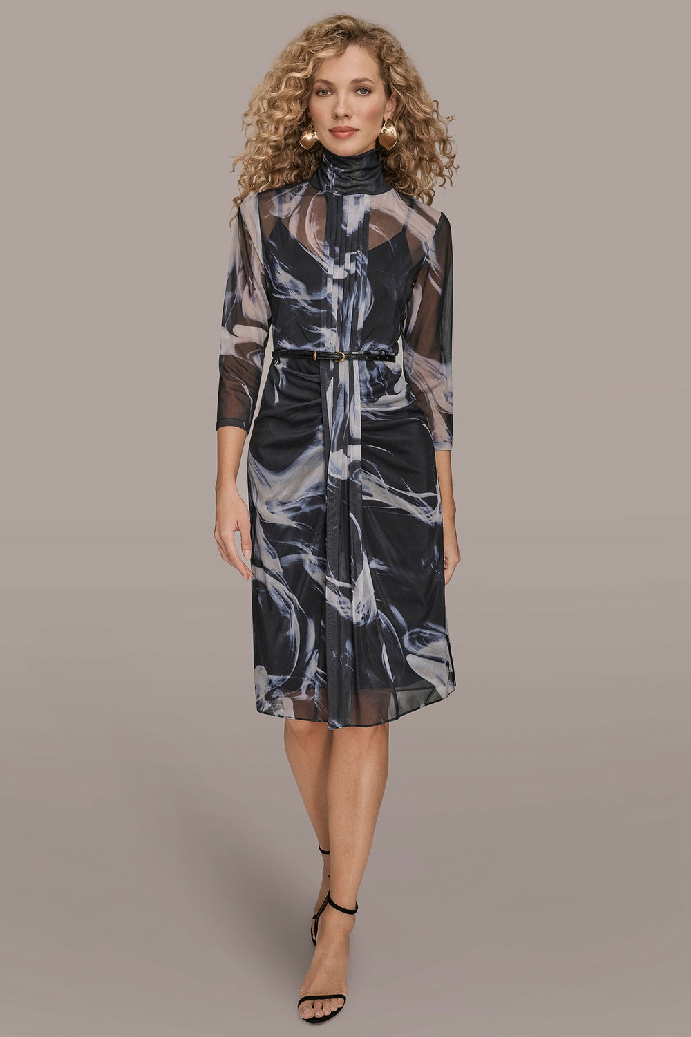 Donna Karan | BELTED DRAPED PRINTED DRESS