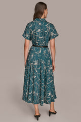 Donna Karan | SHORT SLEEVE FLORAL MIDI SHIRT DRESS