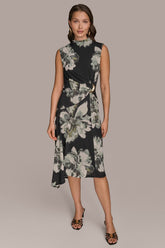 Donna Karan | SLEEVELESS FLORAL TWIST ASYMMETRIC DRESS