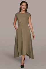 Donna Karan | CAP SLEEVE CREW NECK DRESS